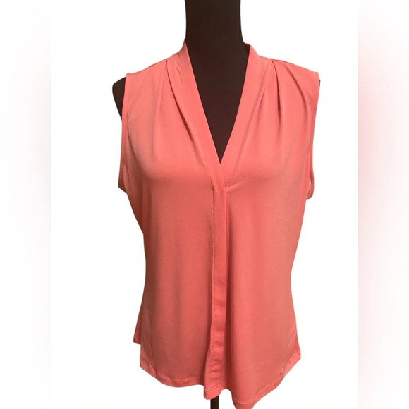 CALVIN KLEIN SLEEVELESS PEACH SPRING BUSINESS CASUAL OFFICE V-NECK TOP SIZE L - Picture 8 of 8